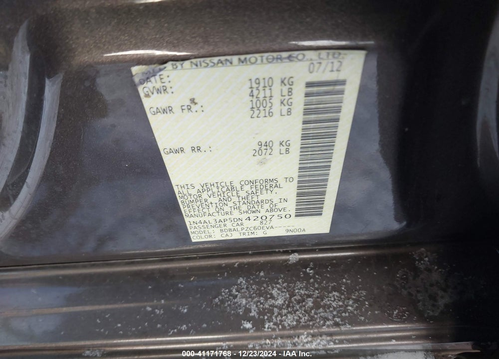 2013 NISSAN ALTIMA VIN: 1N4AL3AP5DN420750