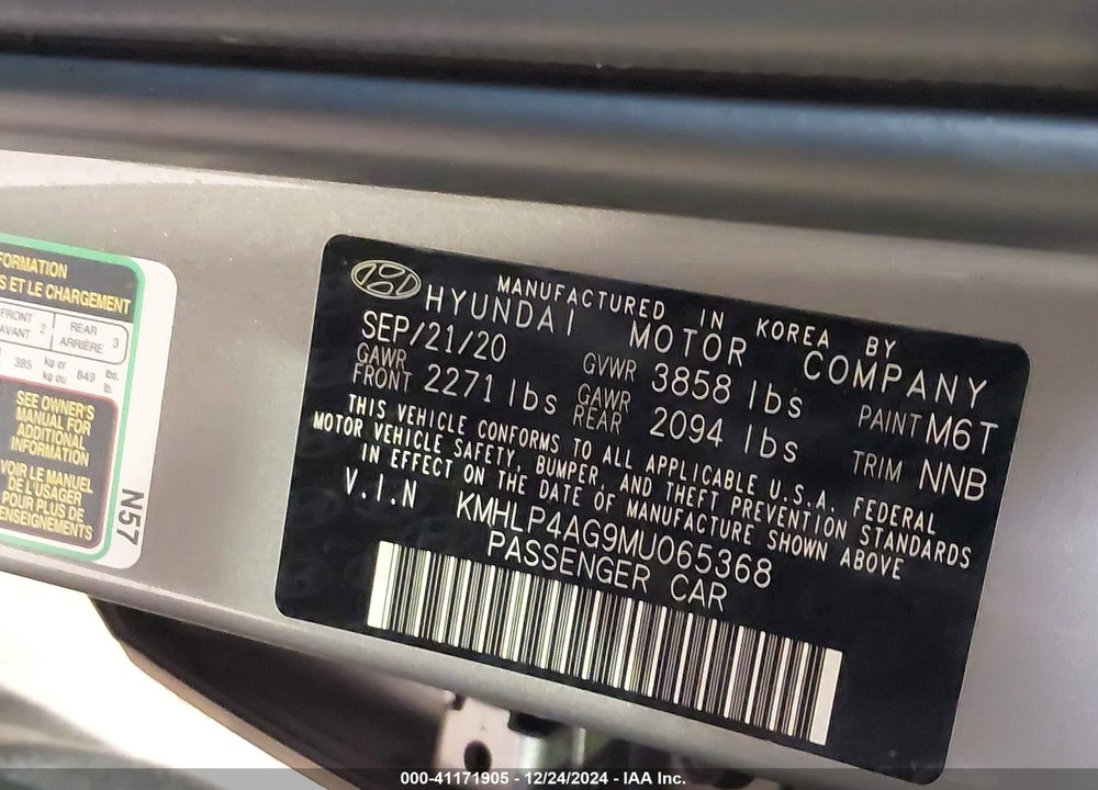 2021 HYUNDAI ELANTRA LIMITED VIN: KMHLP4AG9MU065368