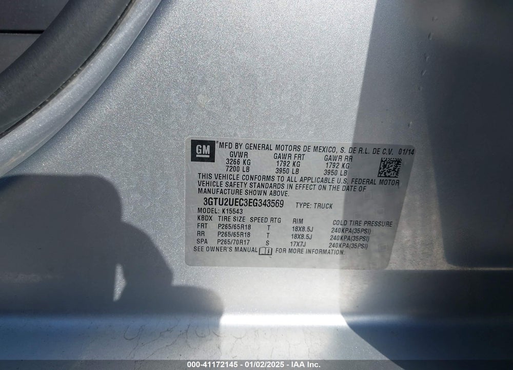 2014 GMC SIERRA VIN: 3GTU2UEC3EG343569