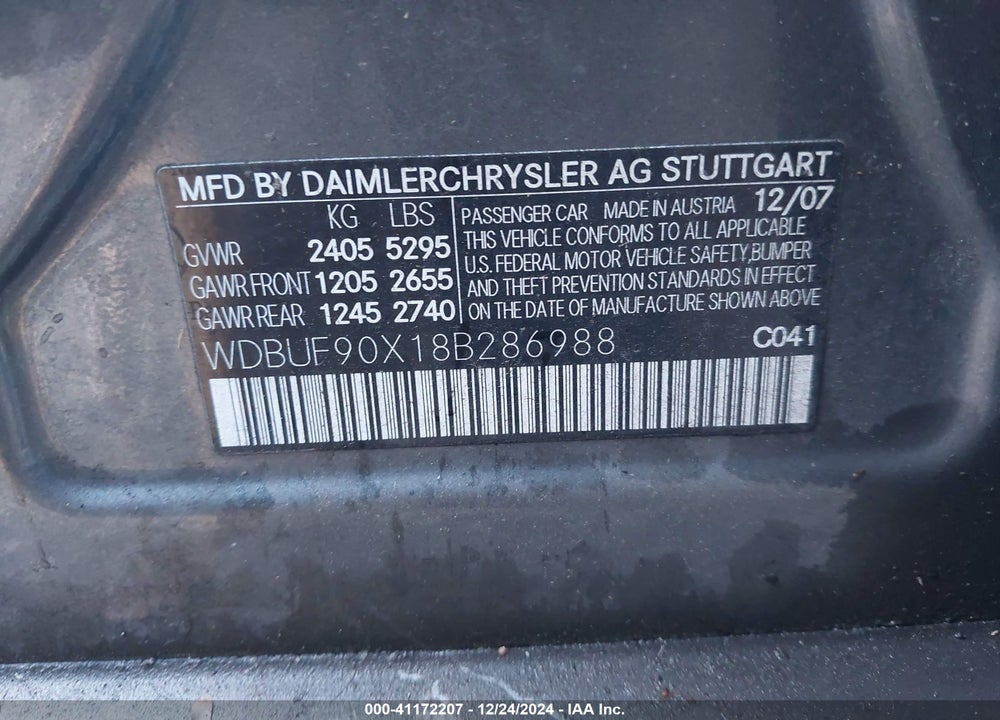 2008 MERCEDES-BENZ E 550 4MATIC VIN: WDBUF90X18B286988