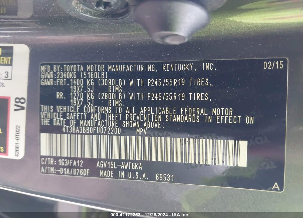 2015 TOYOTA VENZA LE VIN: 4T3BA3BB0FU072200