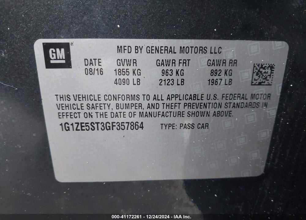 2016 CHEVROLET MALIBU 1LT VIN: 1G1ZE5ST3GF357864