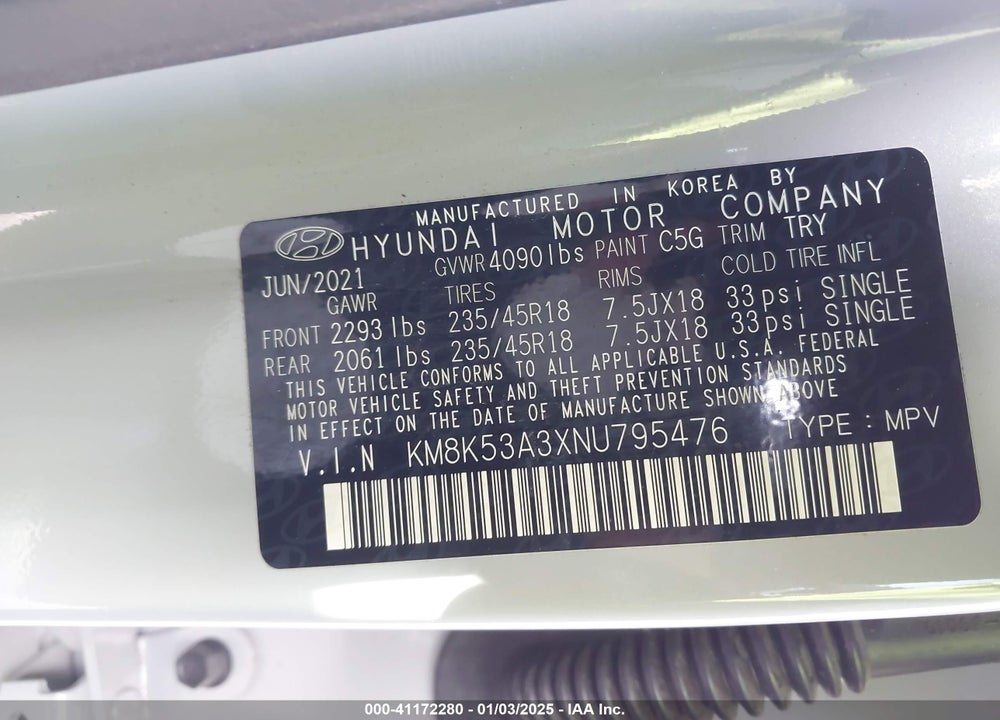 2022 HYUNDAI KONA LIMITED VIN: KM8K53A3XNU795476