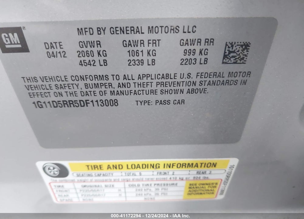 2013 CHEVROLET MALIBU VIN: 1G11D5RR5DF113008