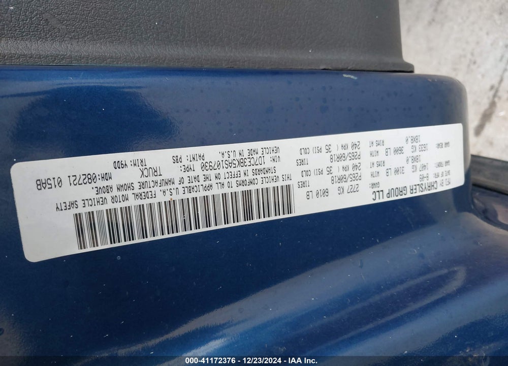 2010 DODGE DAKOTA VIN: 1D7CE3BK5AS107930
