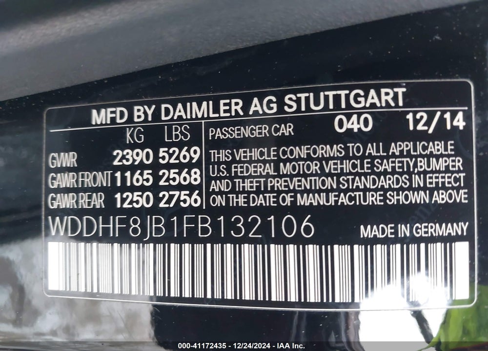 2015 MERCEDES-BENZ E 350 4MATIC VIN: WDDHF8JB1FB132106