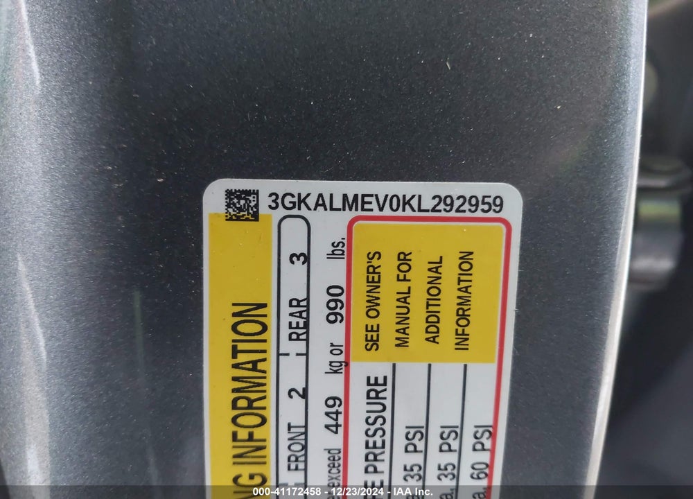 2019 GMC TERRAIN VIN: 3GKALMEV0KL292959
