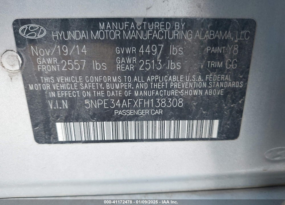 2015 HYUNDAI SONATA VIN: 5NPE34AFXFH138308