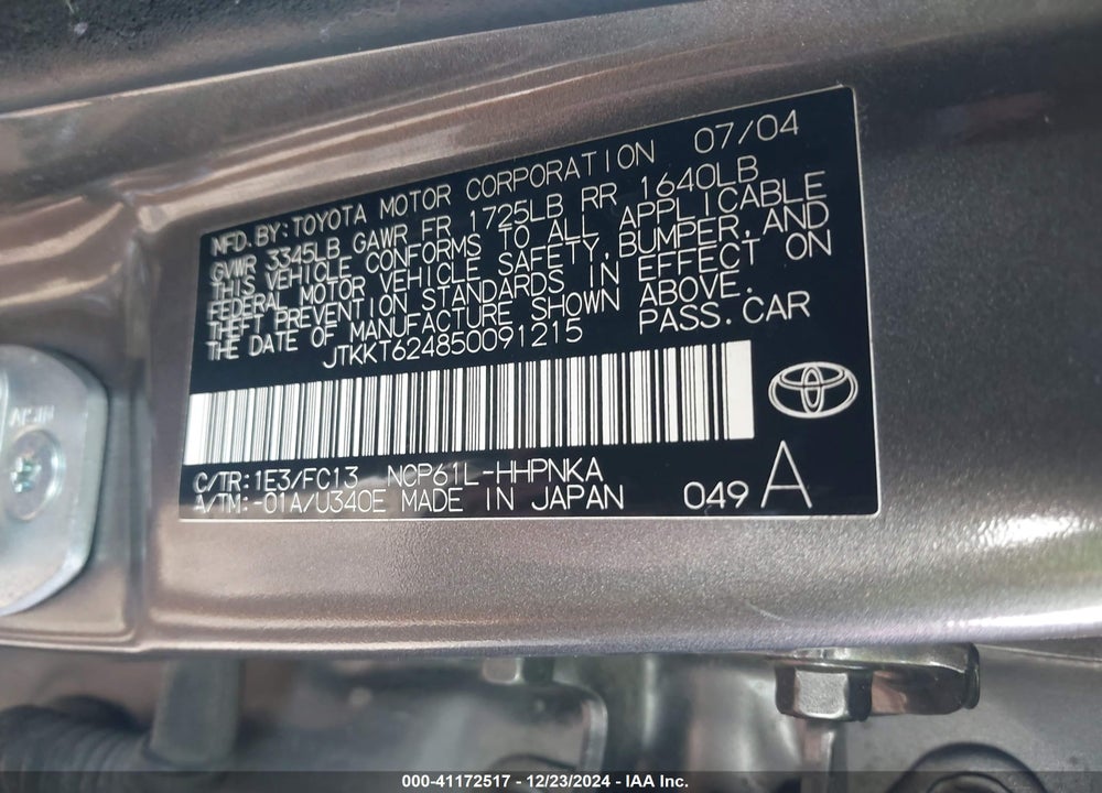 2005 SCION XA VIN: JTKKT624850091215