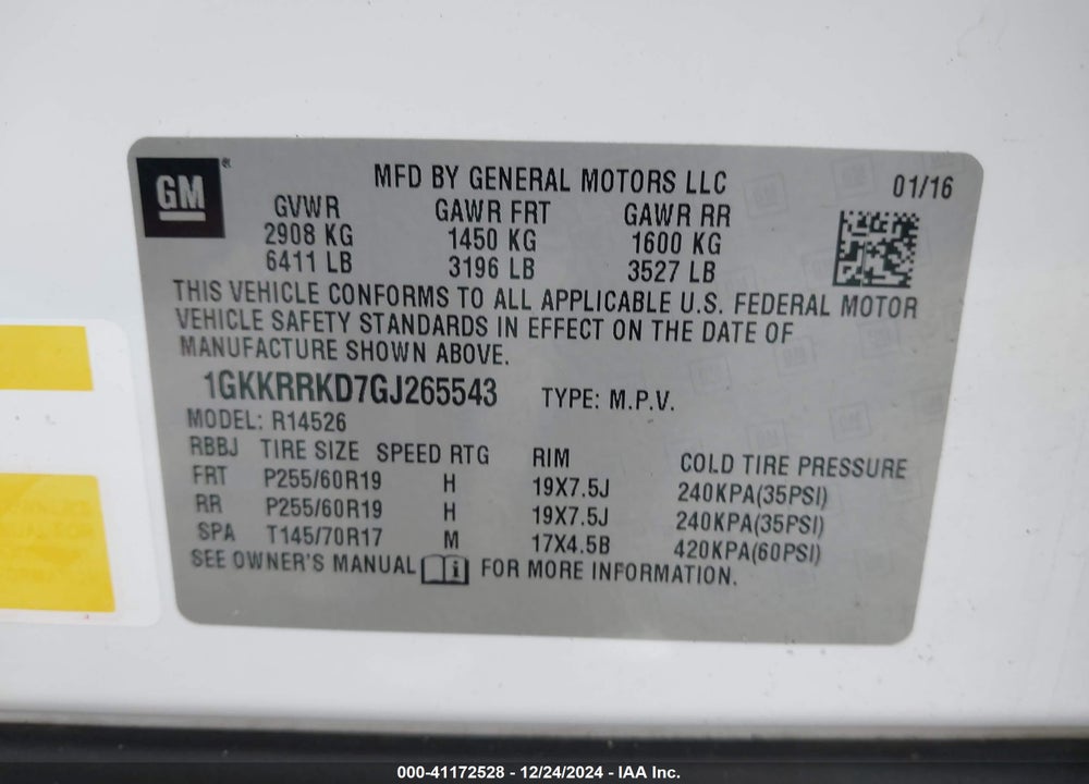 2016 GMC ACADIA VIN: 1GKKRRKD7GJ265543