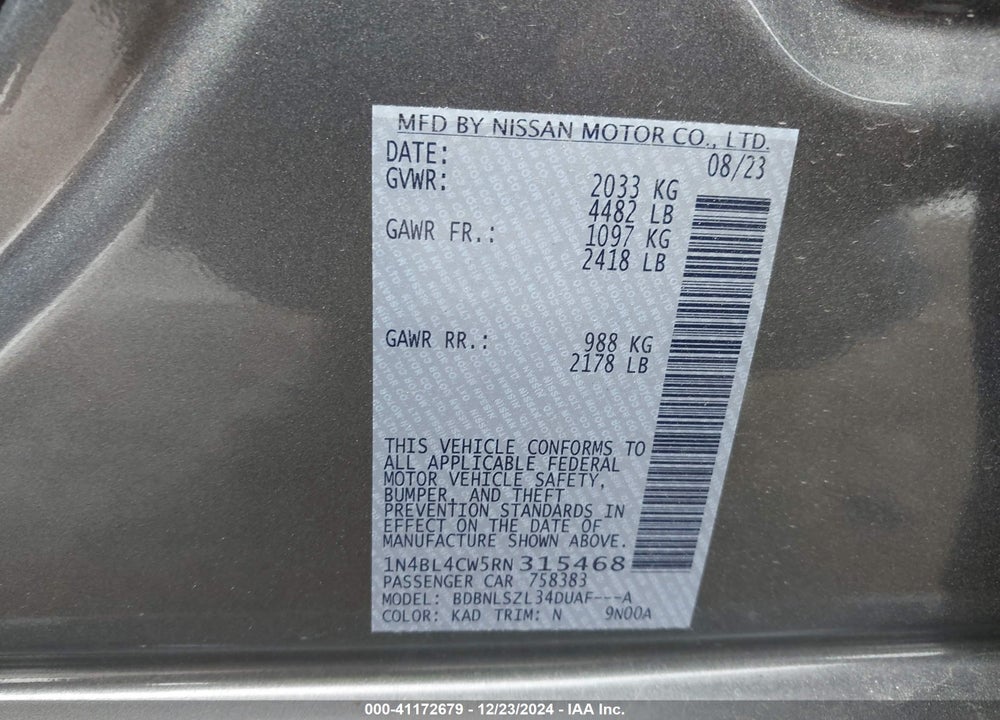 2024 NISSAN ALTIMA VIN: 1N4BL4CW5RN315468