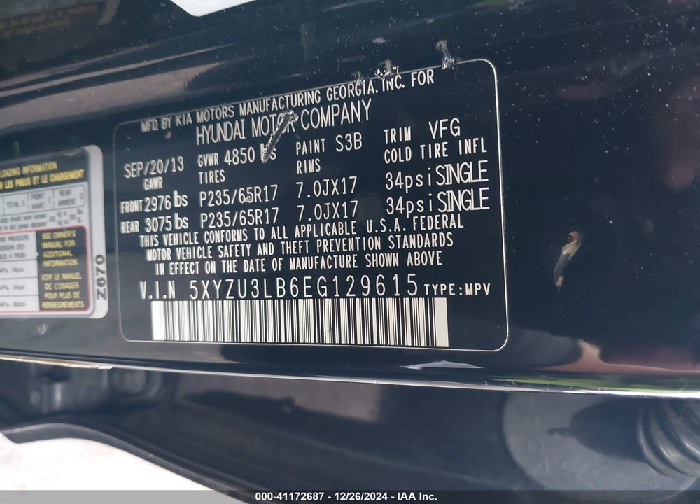 2014 HYUNDAI SANTA FE SPORT 2.4L VIN: 5XYZU3LB6EG129615