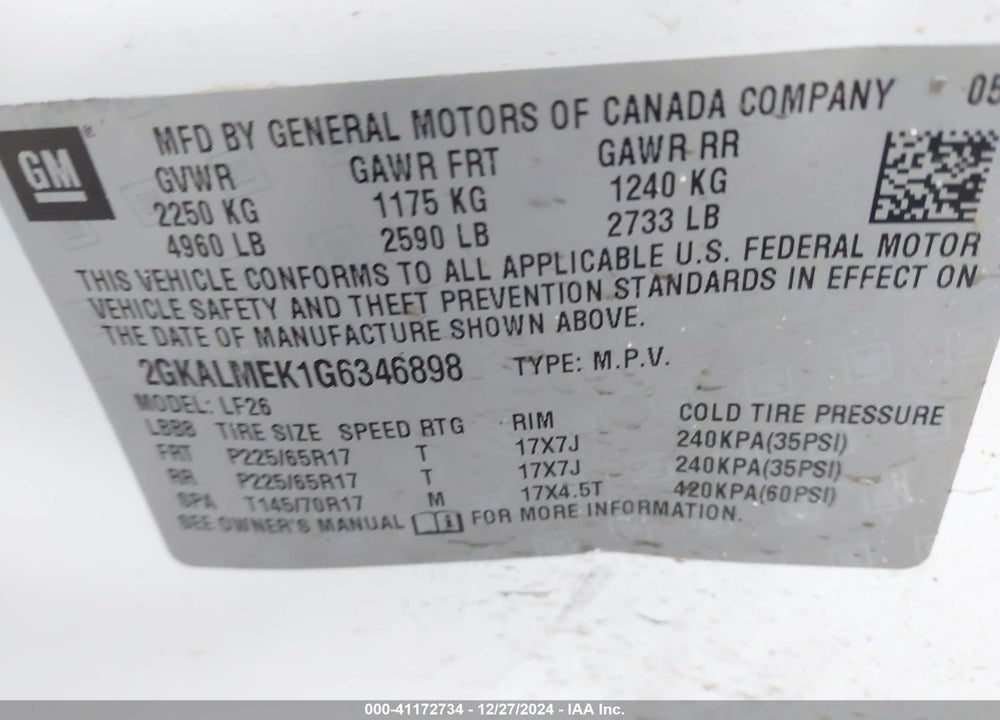 2016 GMC TERRAIN SLE-1 VIN: 2GKALMEK1G6346898