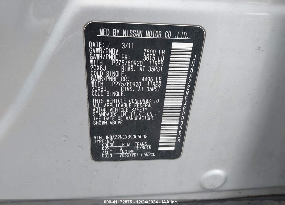 2011 INFINITI QX56 VIN: JN8AZ2NEXB9005638