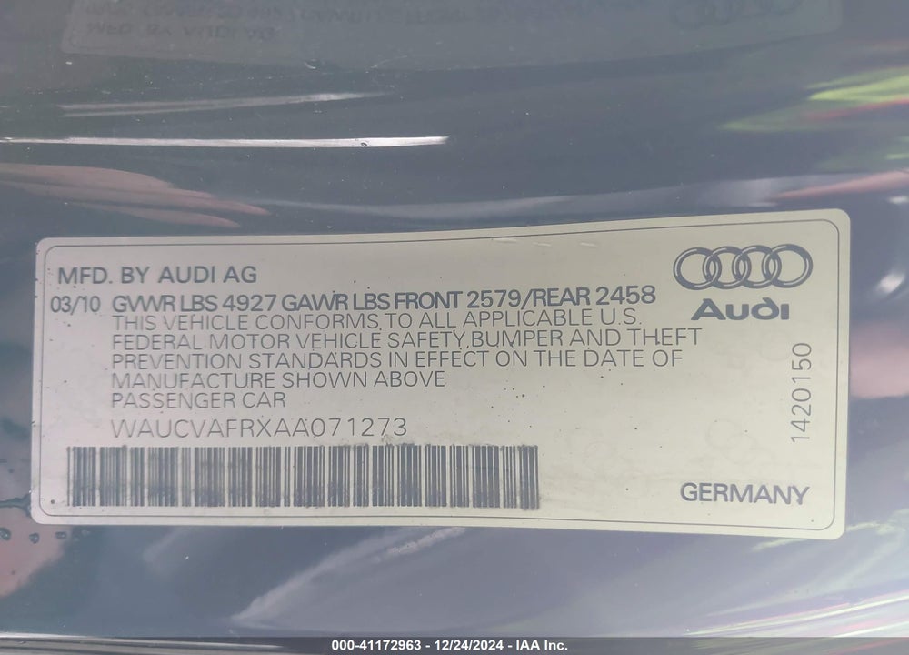 2010 AUDI S5 4.2 PREMIUM PLUS VIN: WAUCVAFRXAA071273