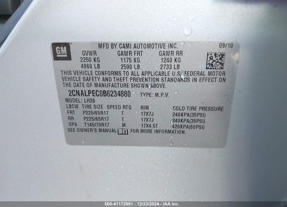 2011 CHEVROLET EQUINOX 2LT VIN: 2CNALPEC0B6234880