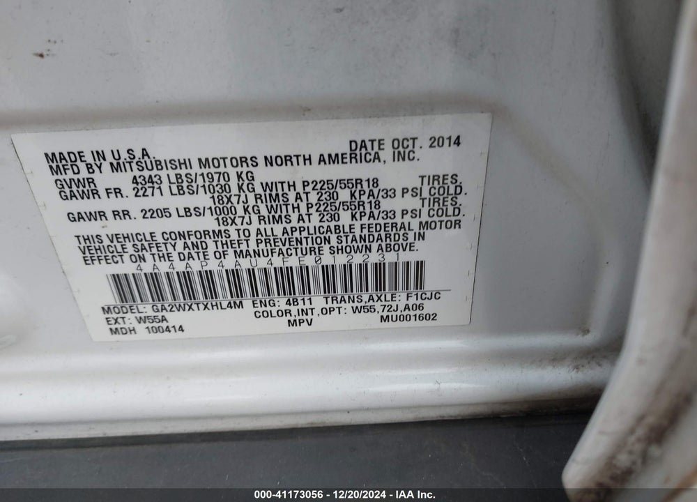 2015 MITSUBISHI OUTLANDER SPORT SE VIN: 4A4AP4AU4FE012231