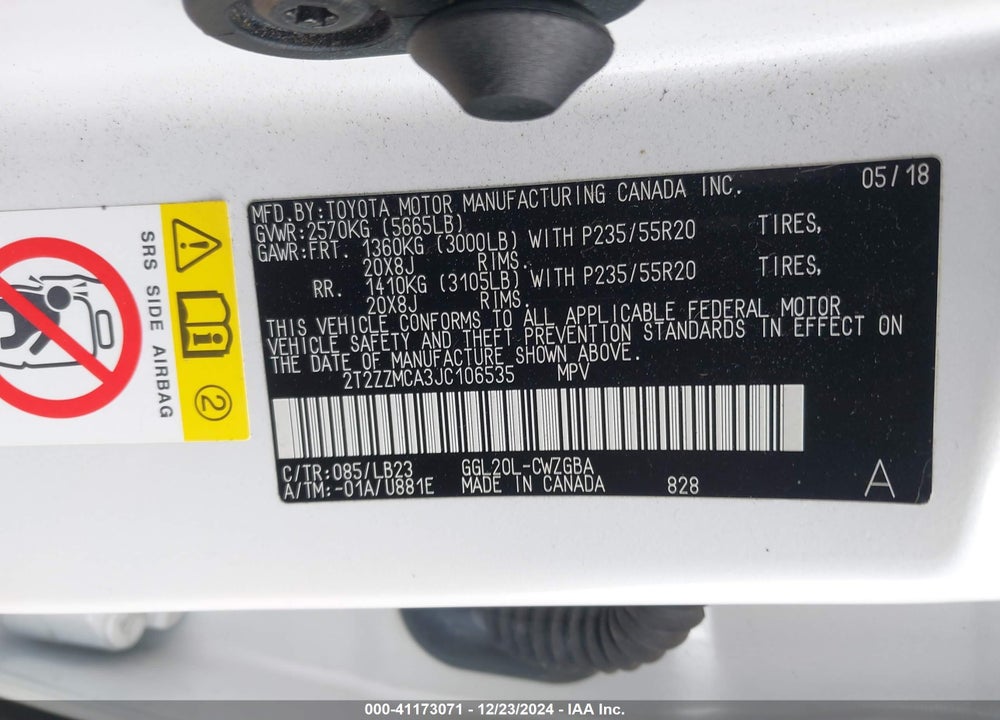 2018 LEXUS RX 350 VIN: 2T2ZZMCA3JC106535