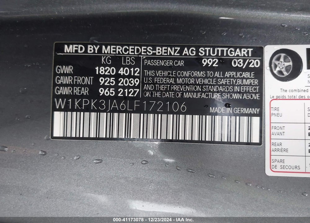 2020 MERCEDES-BENZ SLC 300 VIN: W1KPK3JA6LF172106