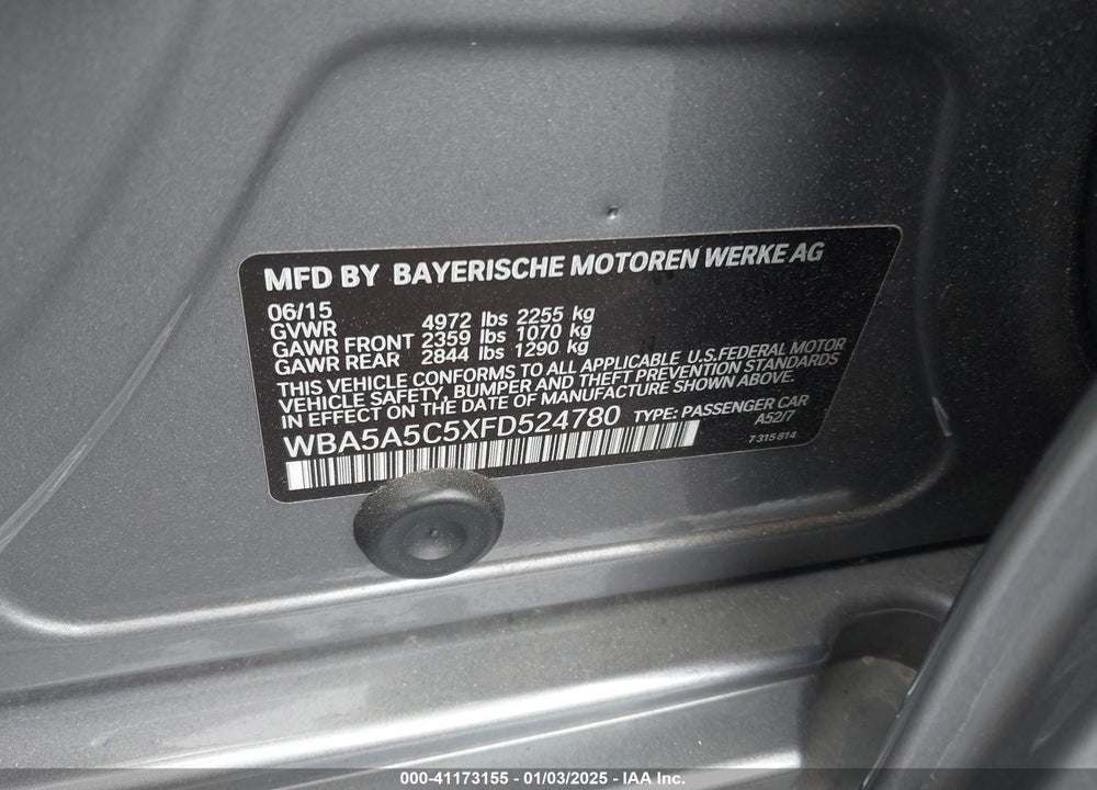 2015 BMW 528I VIN: WBA5A5C5XFD524780