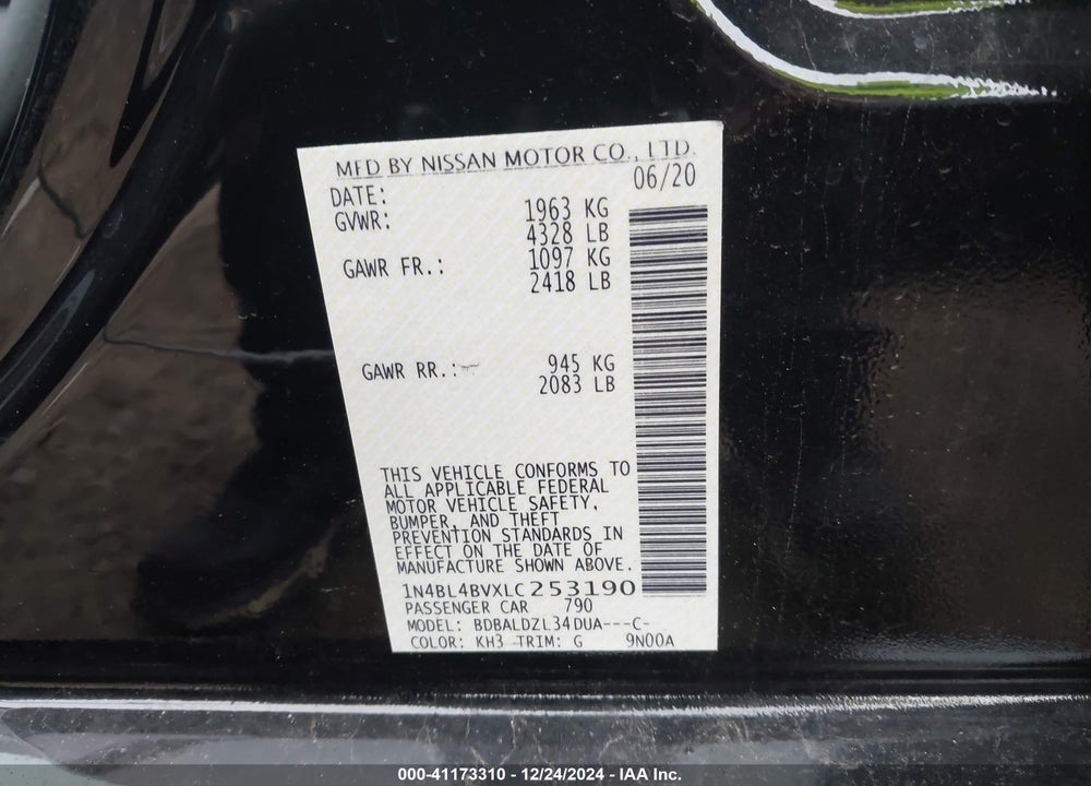 2020 NISSAN ALTIMA VIN: 1N4BL4BVXLC253190
