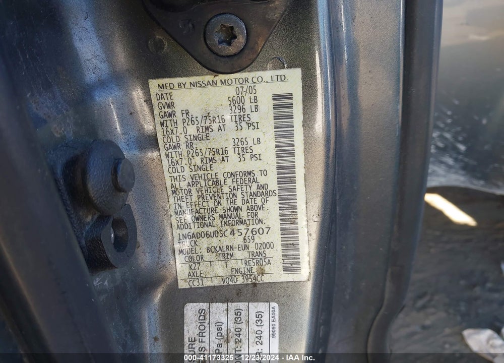 2005 NISSAN FRONTIER NISMO OFF ROAD VIN: 1N6AD06U05C457607