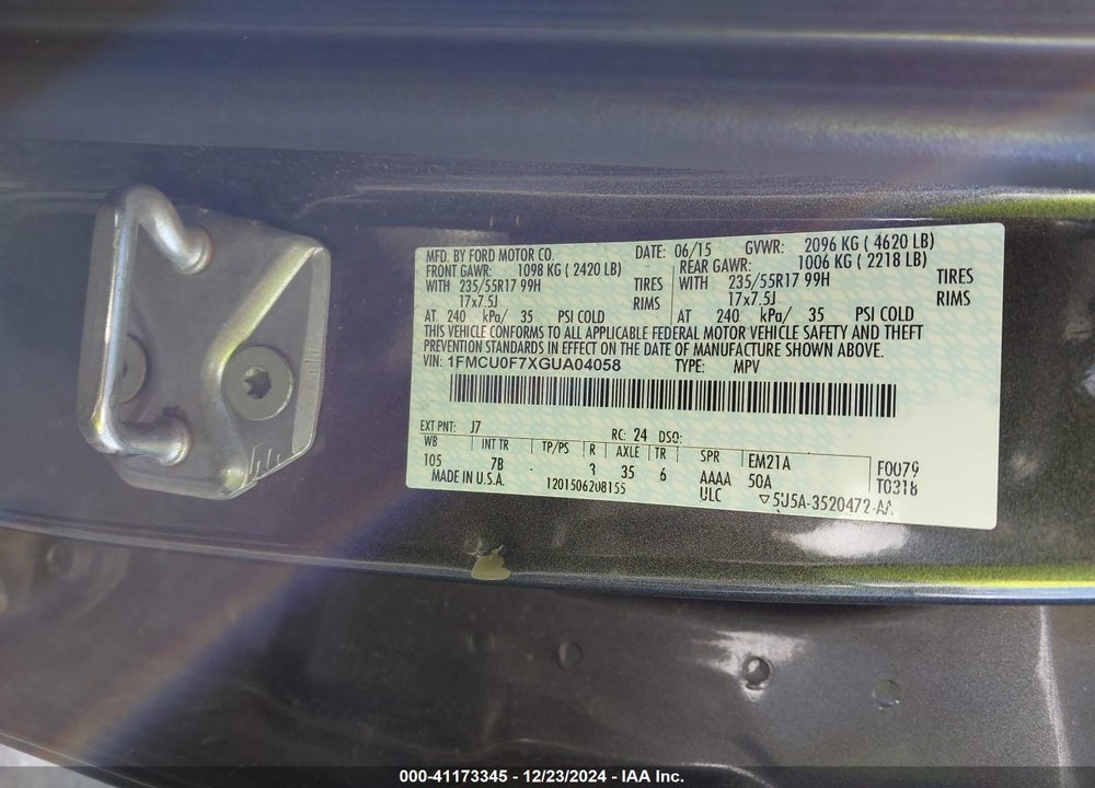 2016 FORD ESCAPE S VIN: 1FMCU0F7XGUA04058
