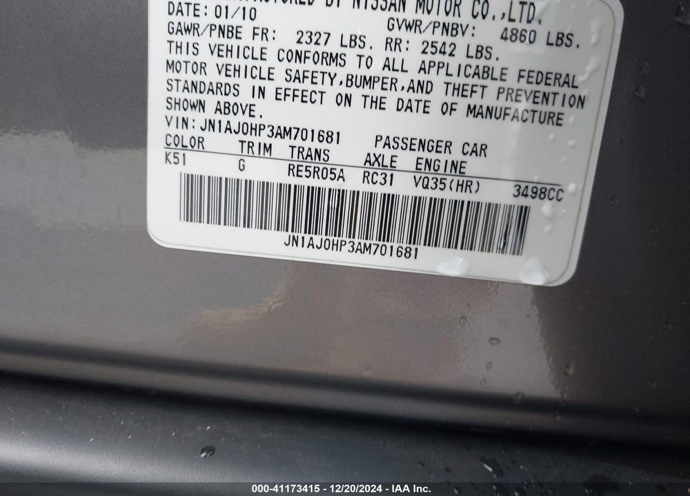 2010 INFINITI EX35 JOURNEY VIN: JN1AJ0HP3AM701681