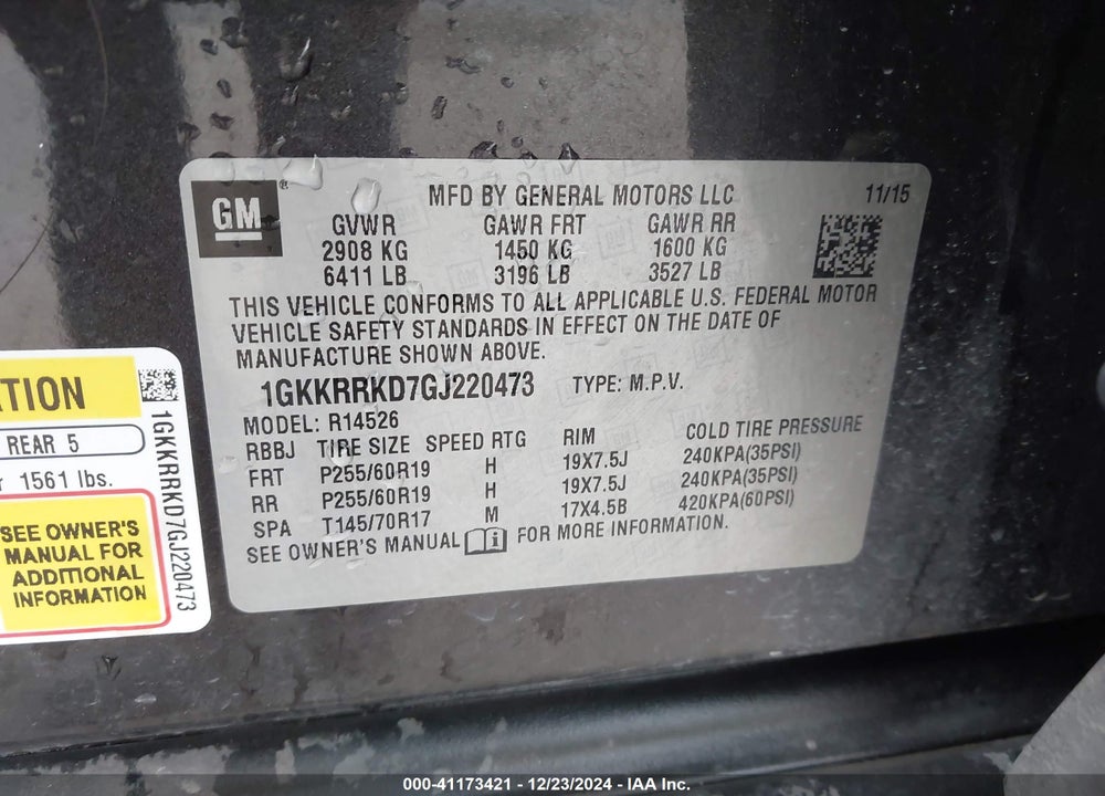 2016 GMC ACADIA SLT-1 VIN: 1GKKRRKD7GJ220473
