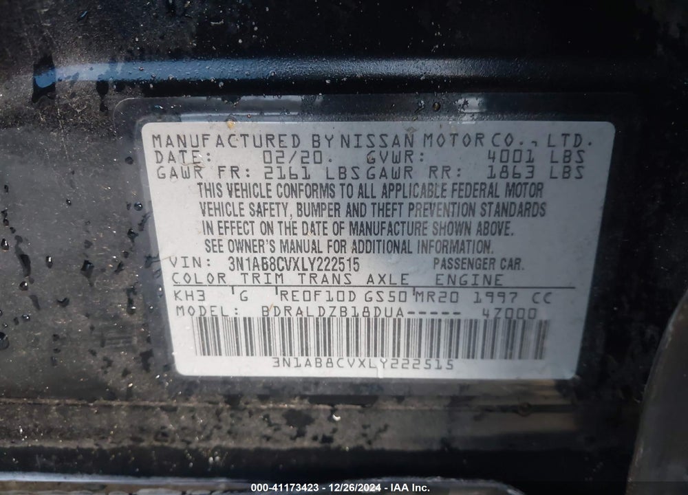 2020 NISSAN SENTRA SV XTRONIC CVT VIN: 3N1AB8CVXLY222515