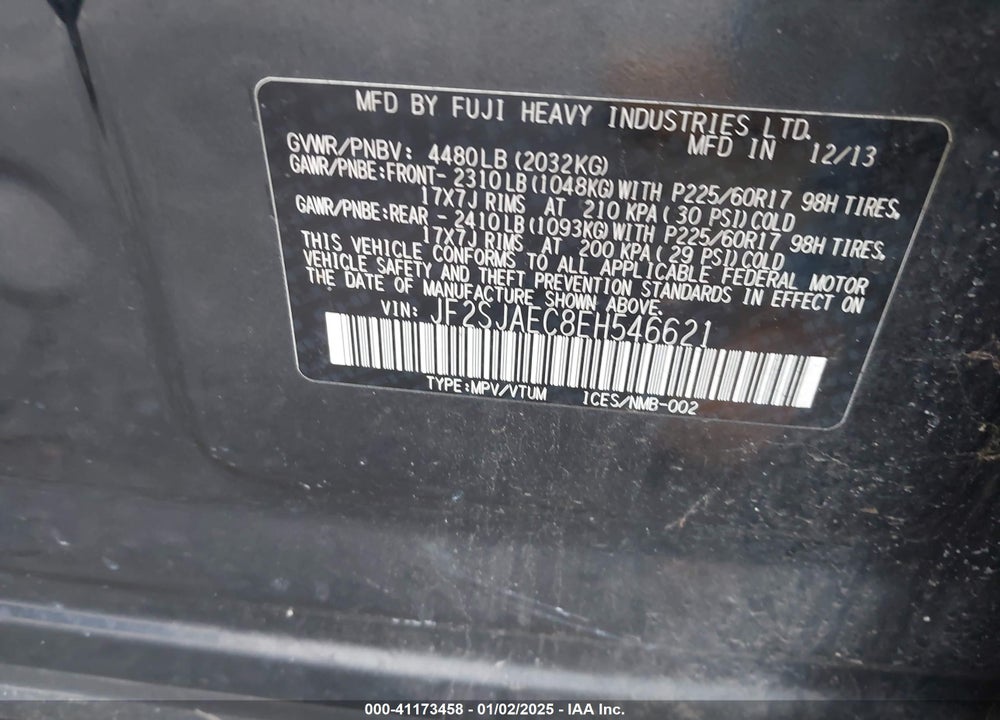 2014 SUBARU FORESTER 2.5I PREMIUM VIN: JF2SJAEC8EH546621