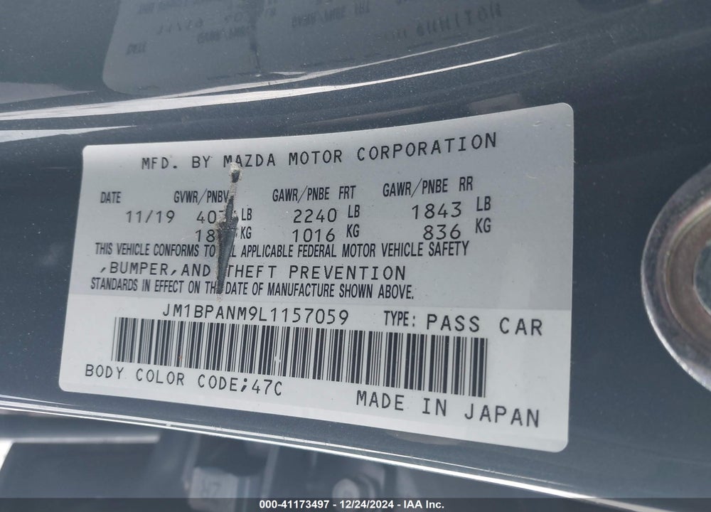 2020 MAZDA 3 PREMIUM PACKAGE VIN: JM1BPANM9L1157059