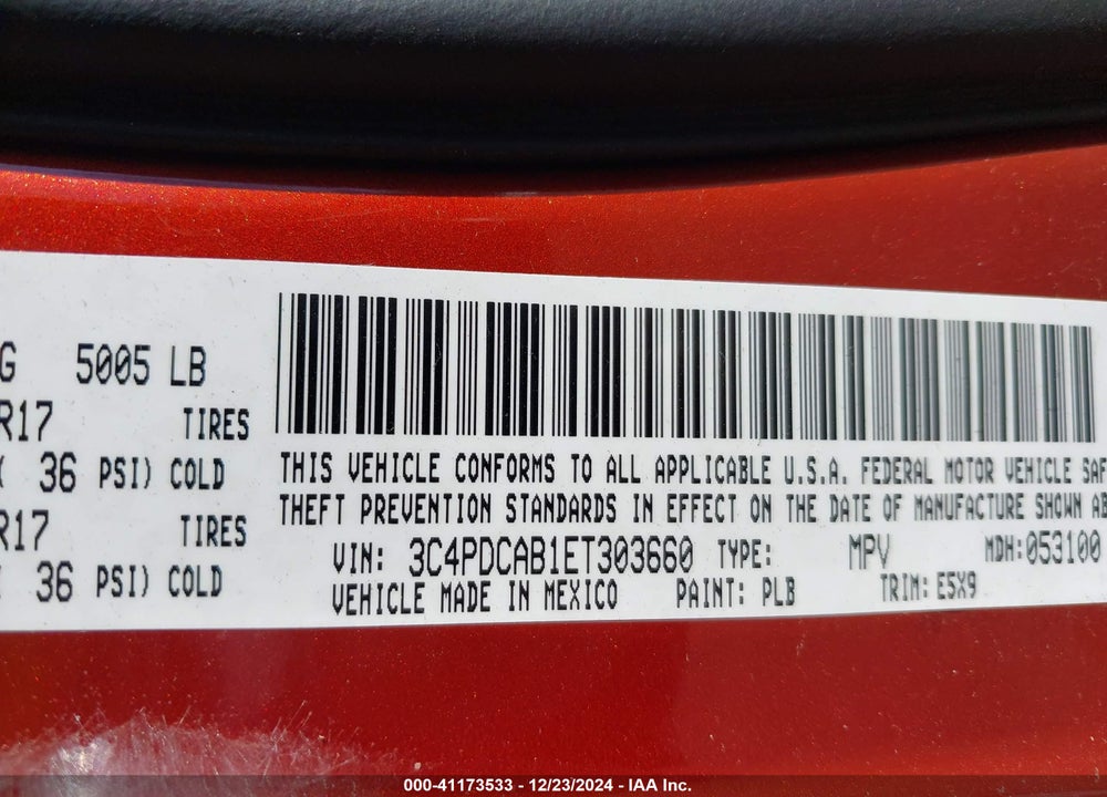 2014 DODGE JOURNEY AMERICAN VALUE PKG VIN: 3C4PDCAB1ET303660