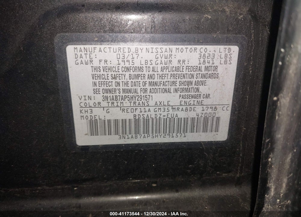 2017 NISSAN SENTRA VIN: 3N1AB7AP5HY291571