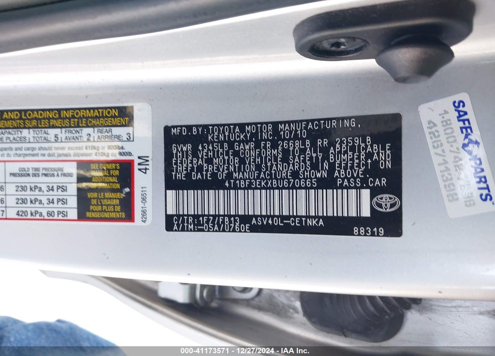2011 TOYOTA CAMRY LE VIN: 4T1BF3EKXBU670665