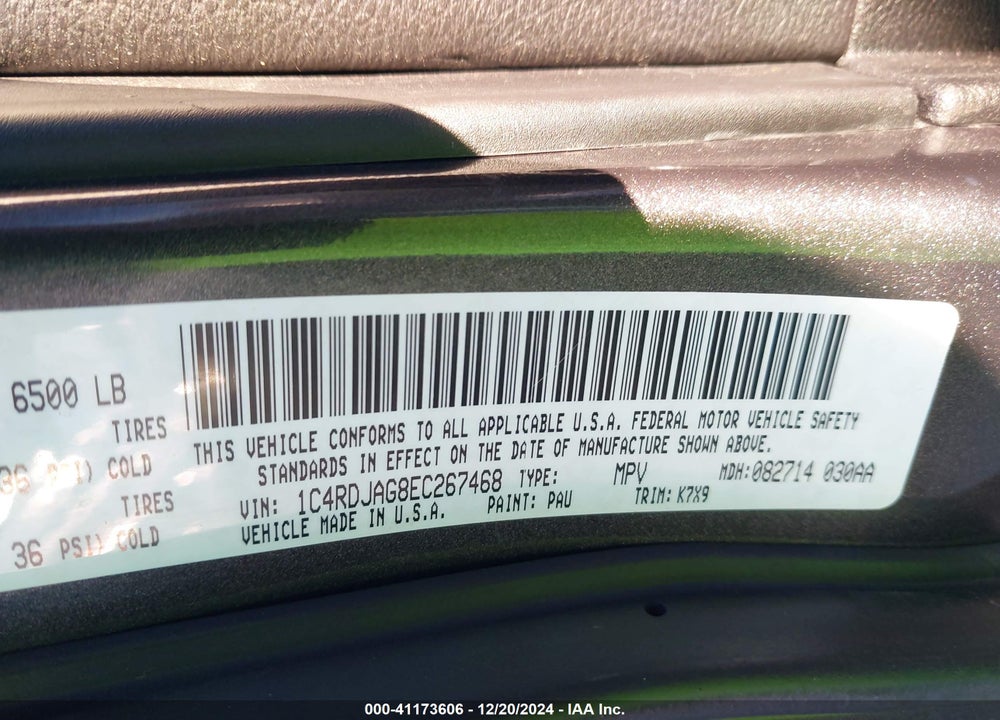 2014 DODGE DURANGO SXT VIN: 1C4RDJAG8EC267468