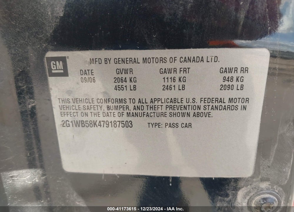 2007 CHEVROLET IMPALA LS VIN: 2G1WB58K479187503