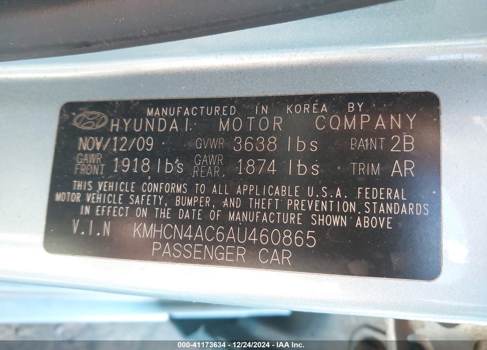 2010 HYUNDAI ACCENT GLS VIN: KMHCN4AC6AU460865