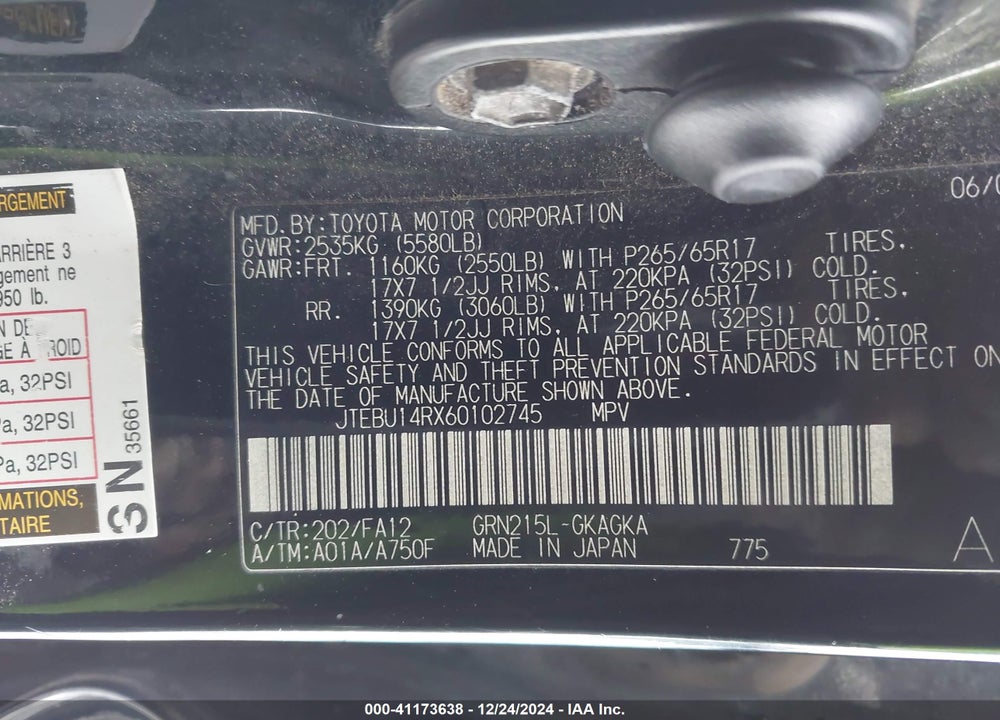 2006 TOYOTA 4RUNNER SR5 V6 VIN: JTEBU14RX60102745