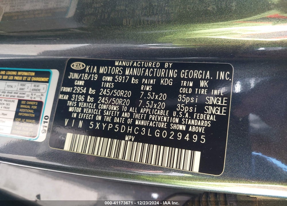 2020 KIA TELLURIDE SX VIN: 5XYP5DHC3LG029495