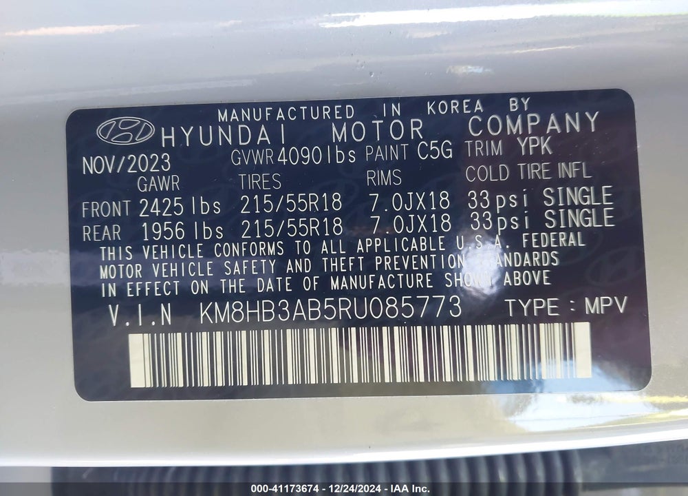 2024 HYUNDAI KONA VIN: KM8HB3AB5RU085773
