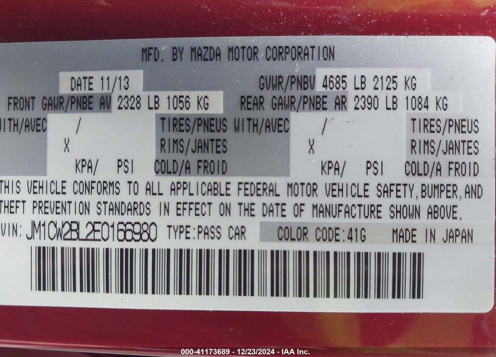 2014 MAZDA MAZDA5 VIN: JM1CW2BL2E0166980