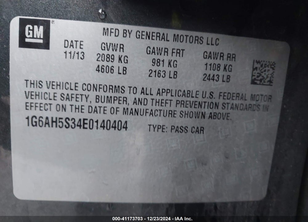 2014 CADILLAC ATS VIN: 1G6AH5S34E0140404