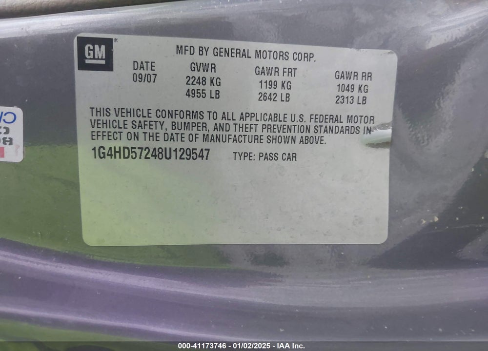 2008 BUICK LUCERNE VIN: 1G4HD57248U129547