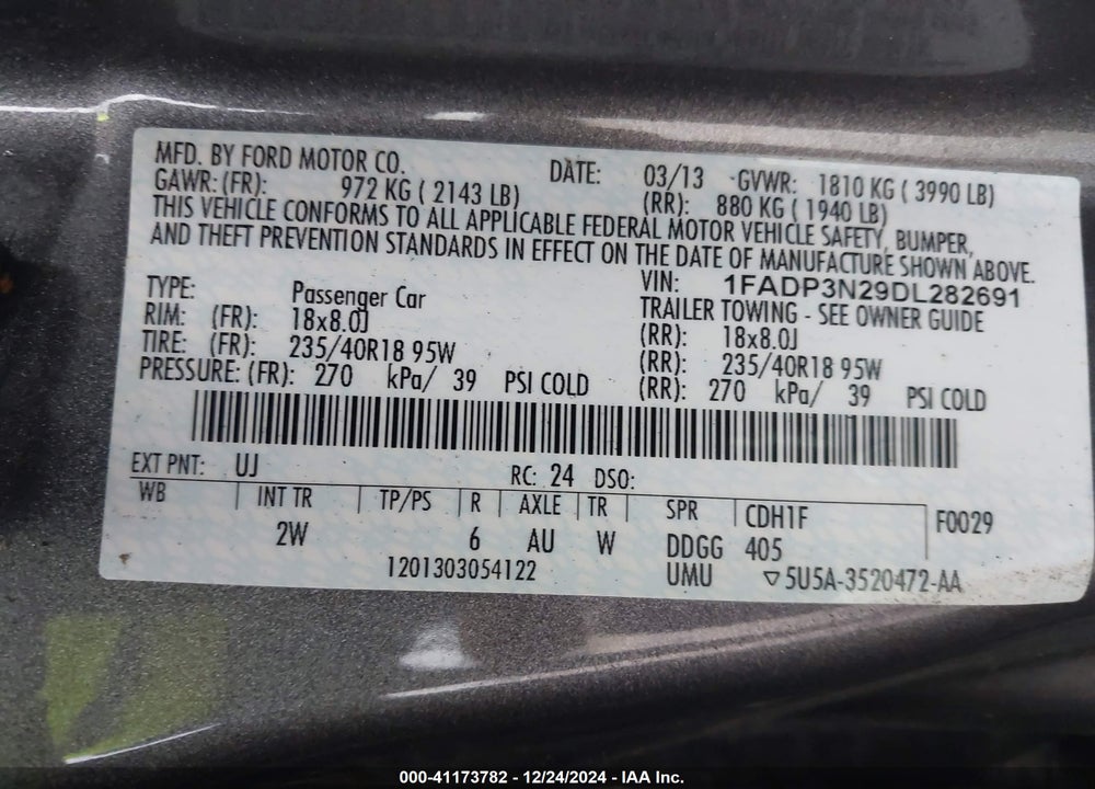 2013 FORD FOCUS TITANIUM VIN: 1FADP3N29DL282691