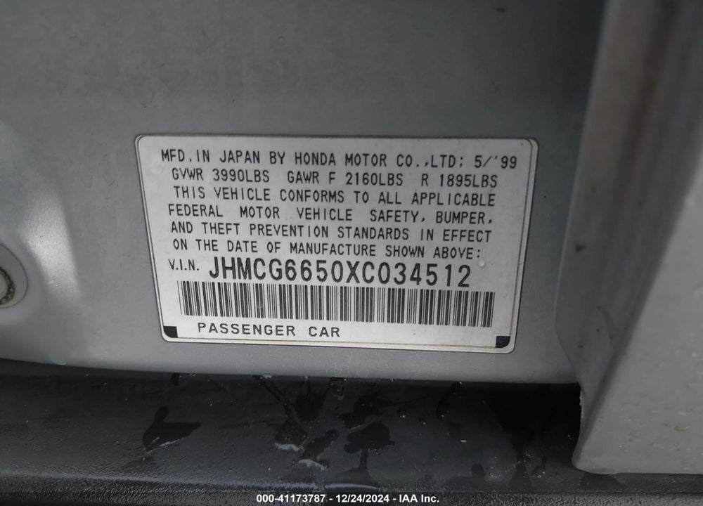 1999 HONDA ACCORD LX VIN: JHMCG6650XC034512