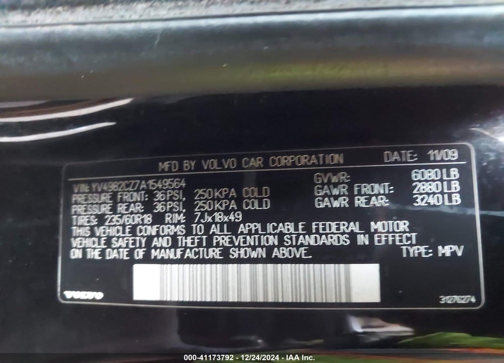 2010 VOLVO XC90 3.2 VIN: YV4982CZ7A1549564