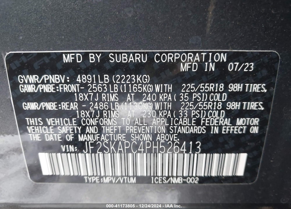2023 SUBARU FORESTER LIMITED VIN: JF2SKAPC4PH526413