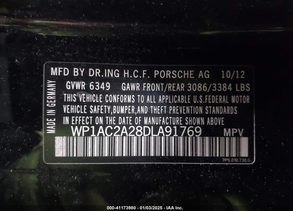 2013 PORSCHE CAYENNE TURBO VIN: WP1AC2A28DLA91769