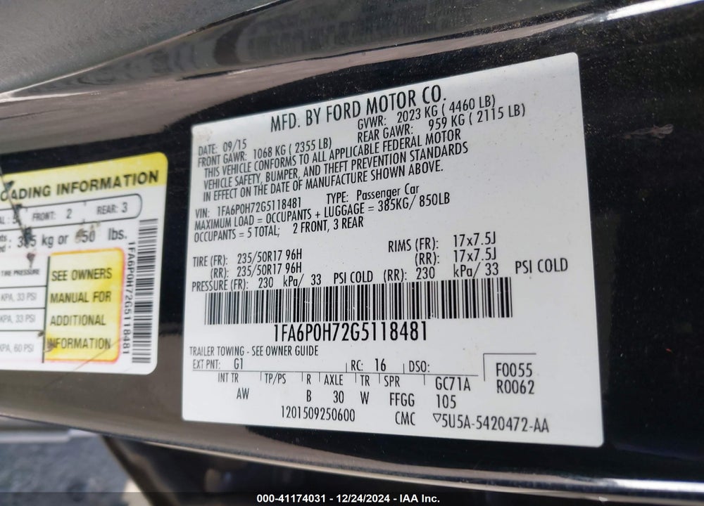 2016 FORD FUSION SE VIN: 1FA6P0H72G5118481